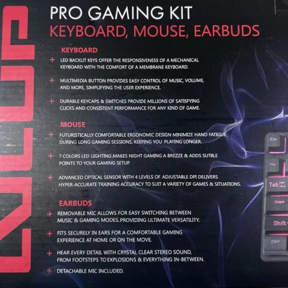 LED Backlit Keyboard, LED Mouse, and Earbuds LVLUP Pro Gaming Kit